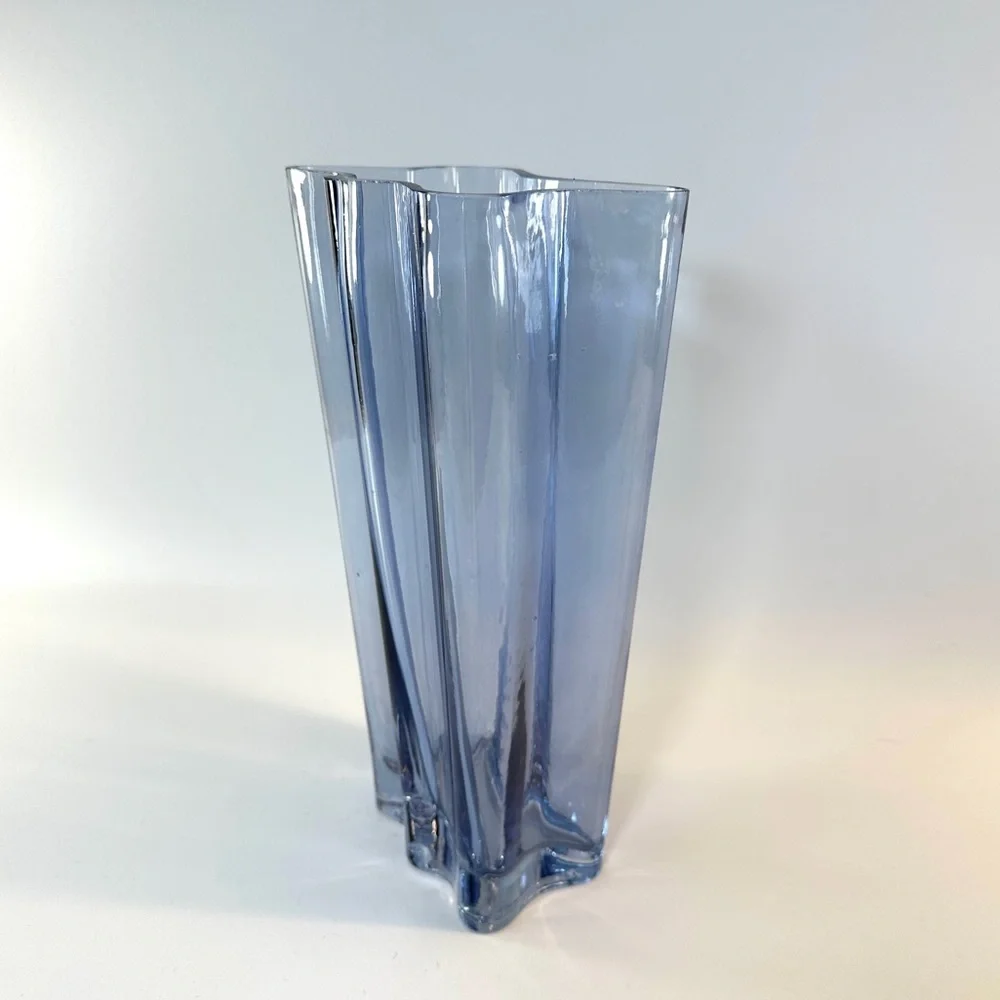 Mid-Century Modern MCM Style Clear Blue Wavy Tall Vase Decor‎